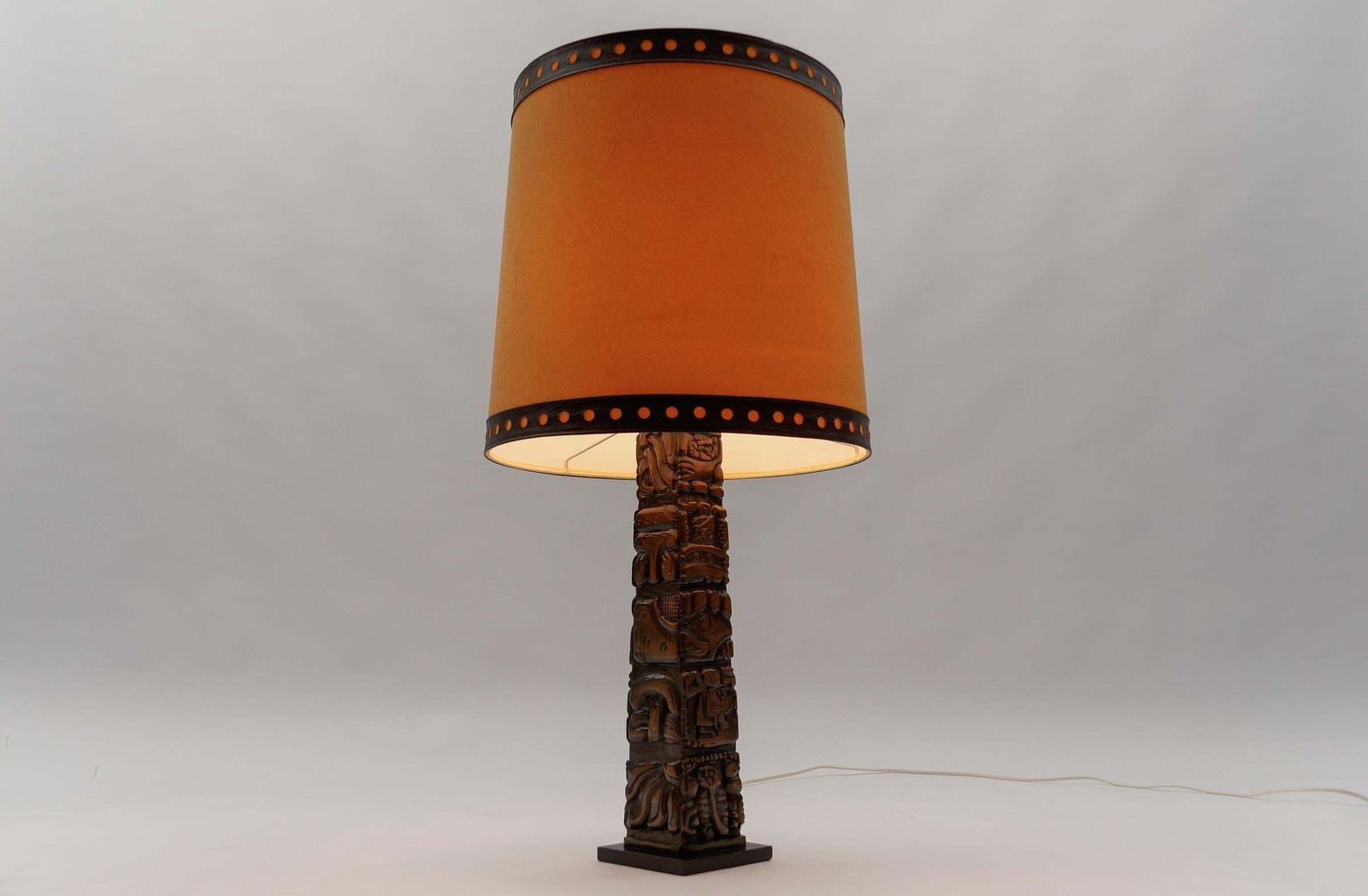Hand Carved Wooden Mayan Totem Table Lamp By Temde Honduras, Switzerland 1960s photo Lighting