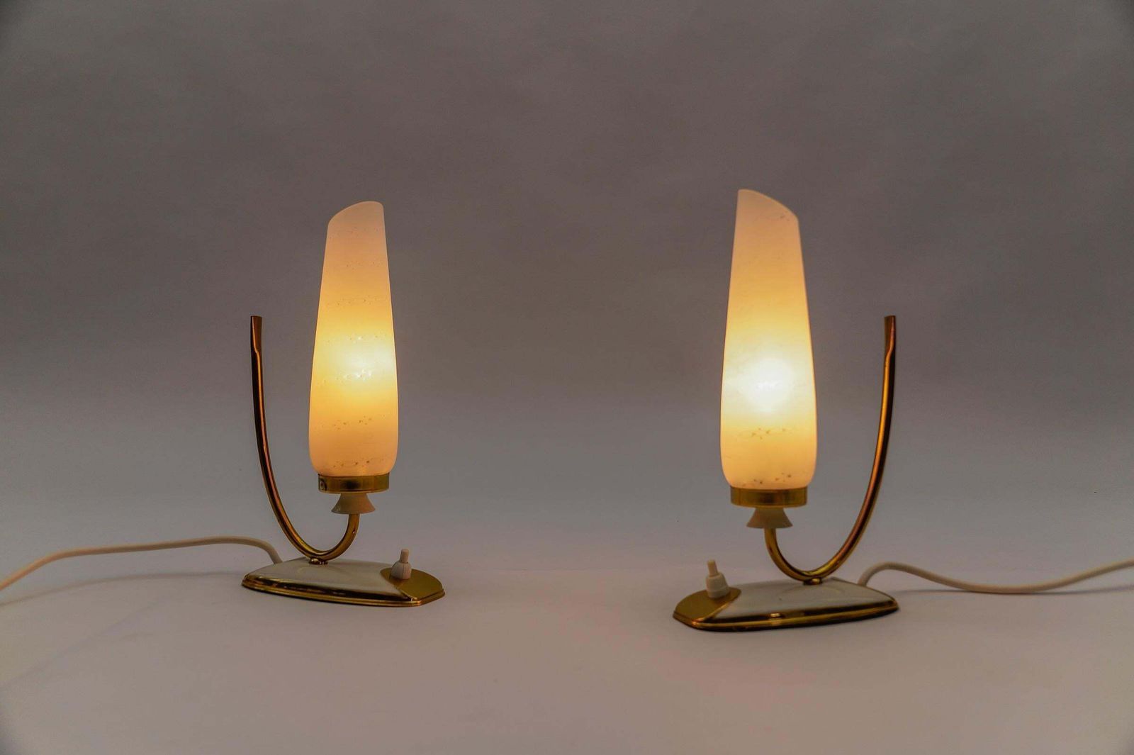 Lovely Mid Century Modern Brass And Glass Table Lamps, 1950s photo for sale