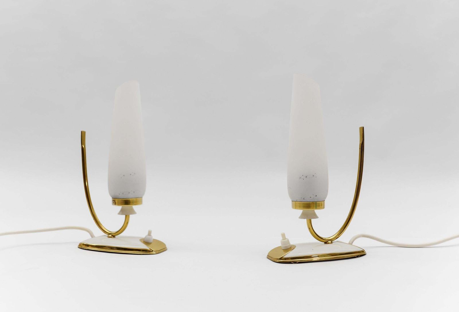 Lovely Mid Century Modern Brass And Glass Table Lamps, 1950s photo Lighting