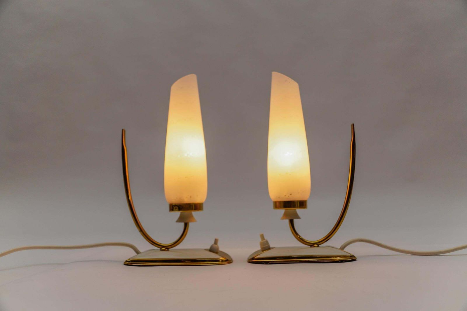 Lovely Mid Century Modern Brass And Glass Table Lamps, 1950s photo buy