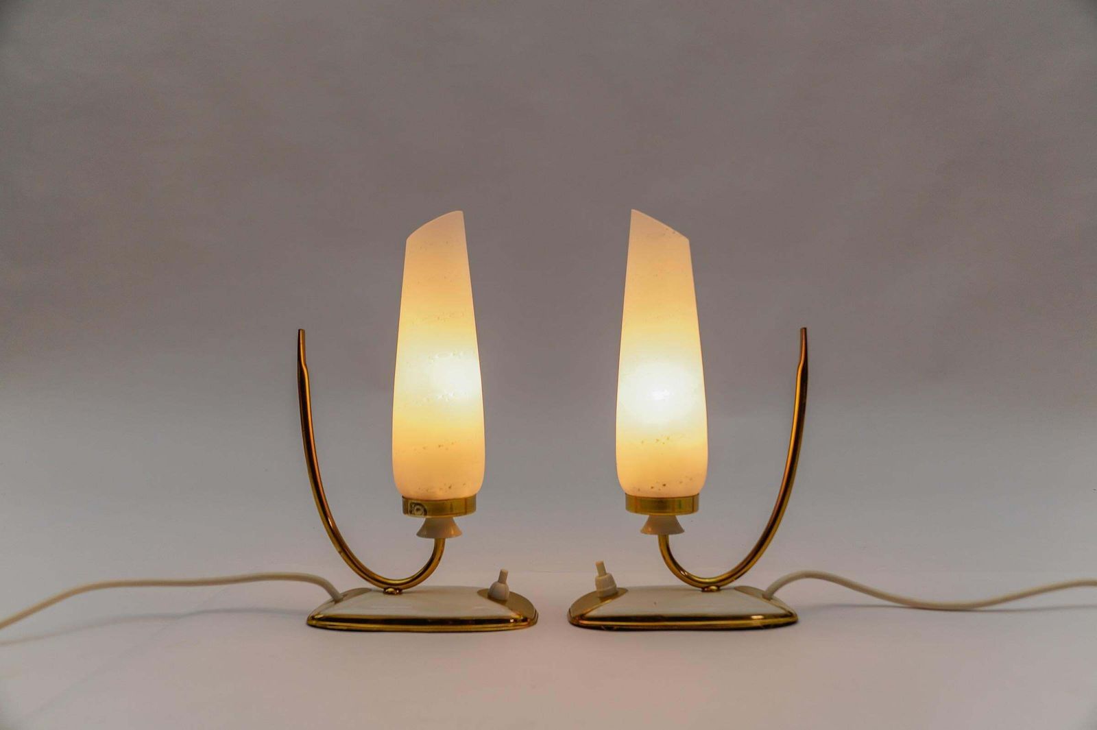 photo furniture Lovely Mid Century Modern Brass And Glass Table Lamps, 1950s