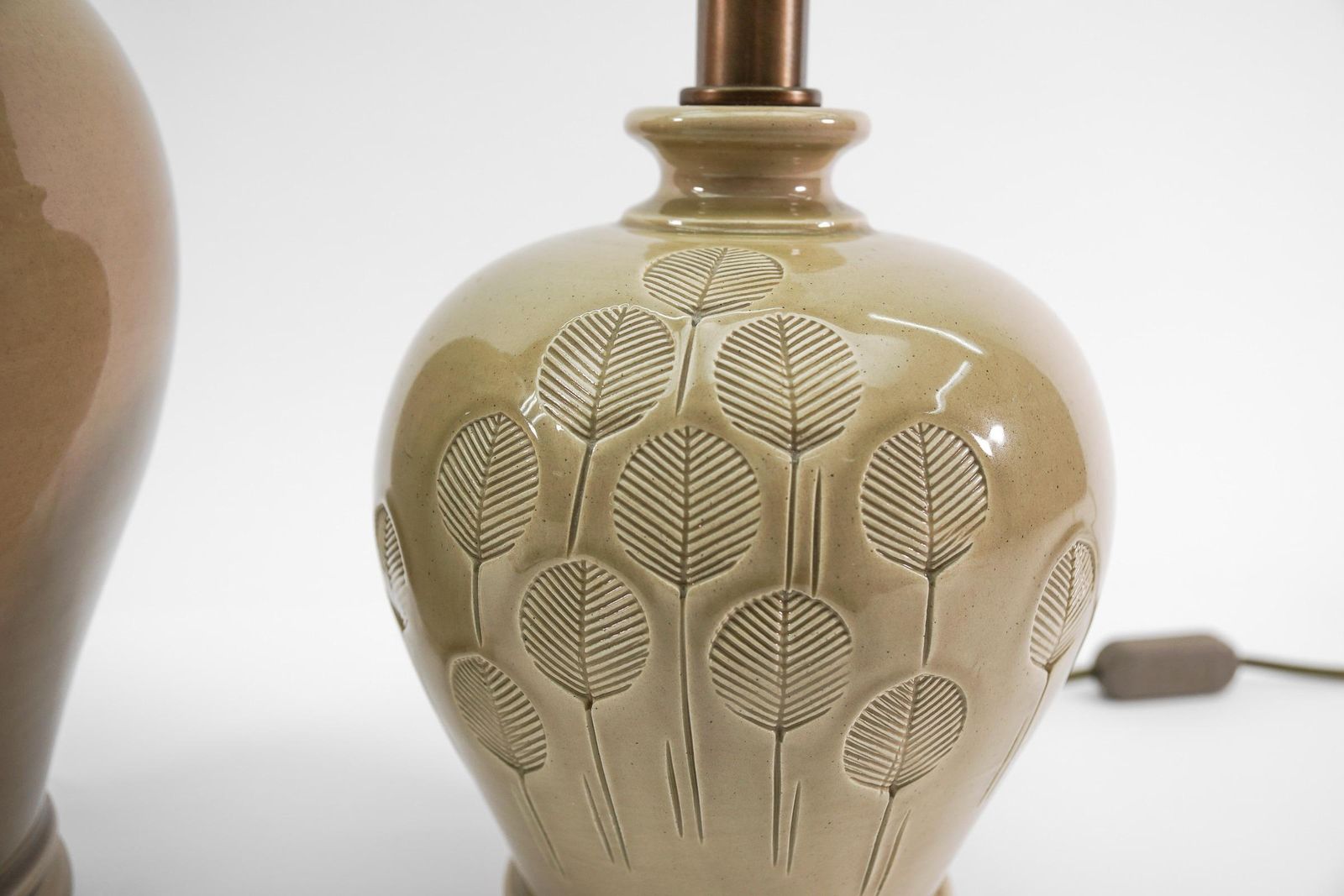 Two Scandinavian Ceramic Table Lamps With Great Leaf Pattern, 1960s photo buy