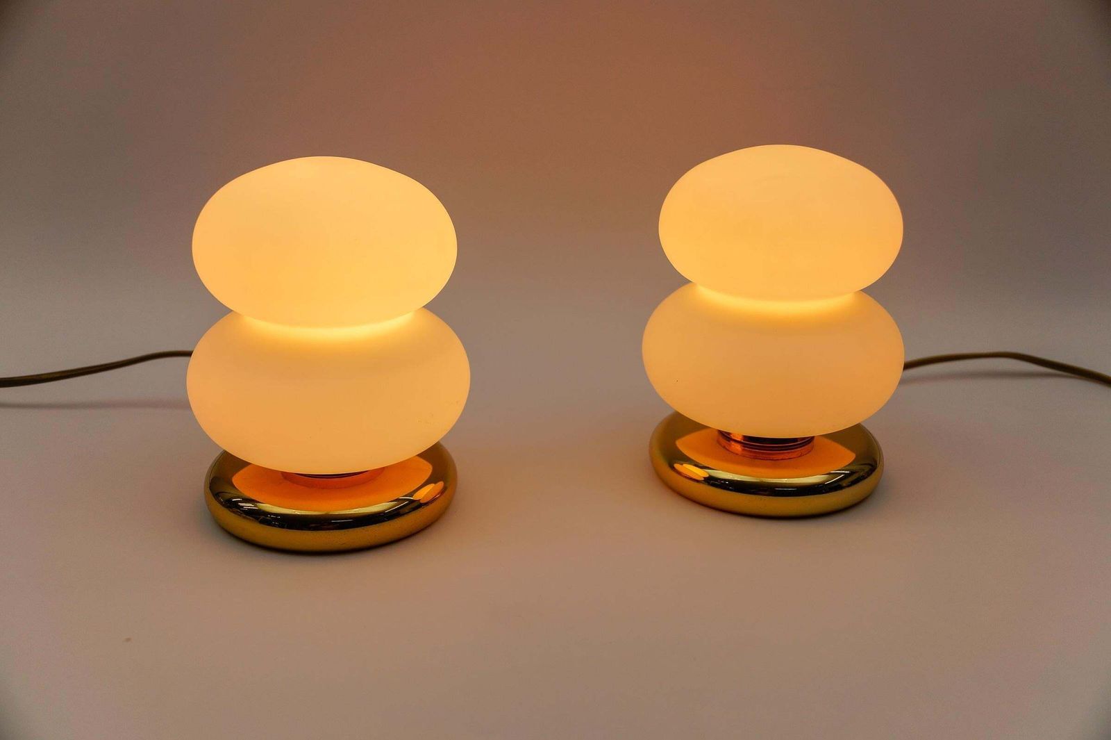 Lovely Pair Of Mid Century Modern Gold And Opal Glass Table Lamps, 1960s photo buy