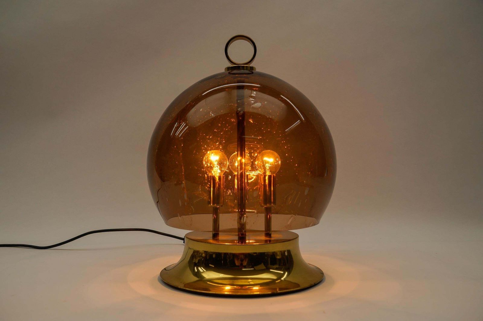 Mid Century Modern Table Lamp Made In Smoked Glass And Brass, 1960s photo for sale