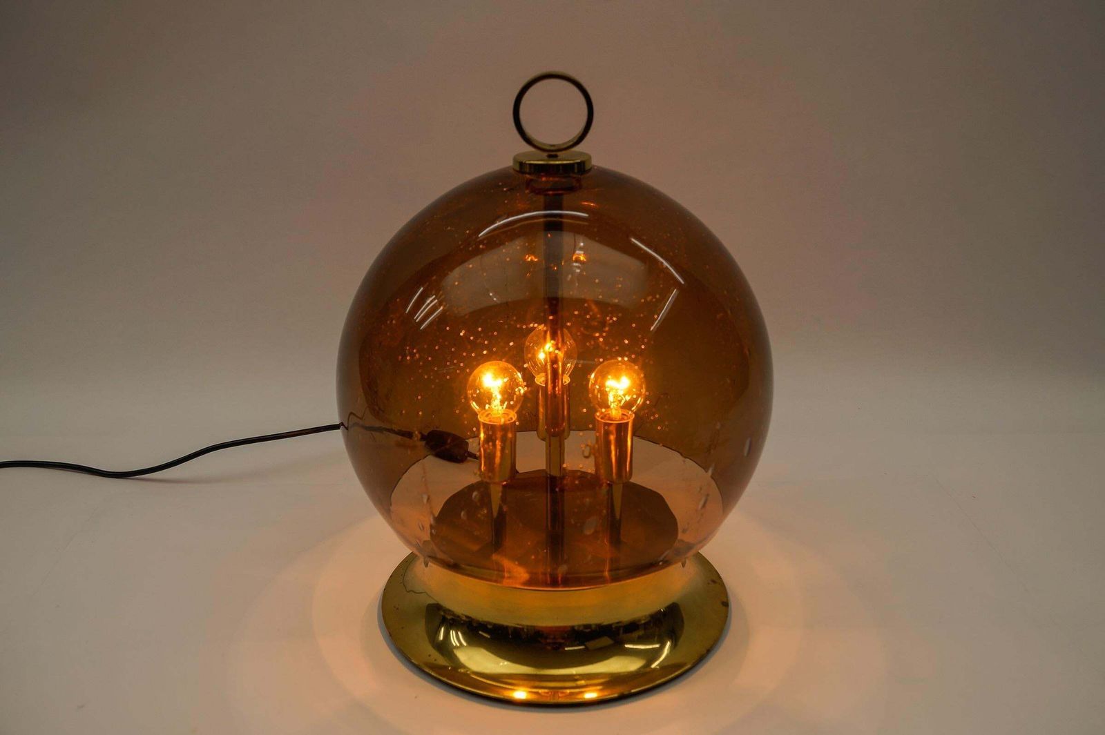Mid Century Modern Table Lamp Made In Smoked Glass And Brass, 1960s photo 722.0