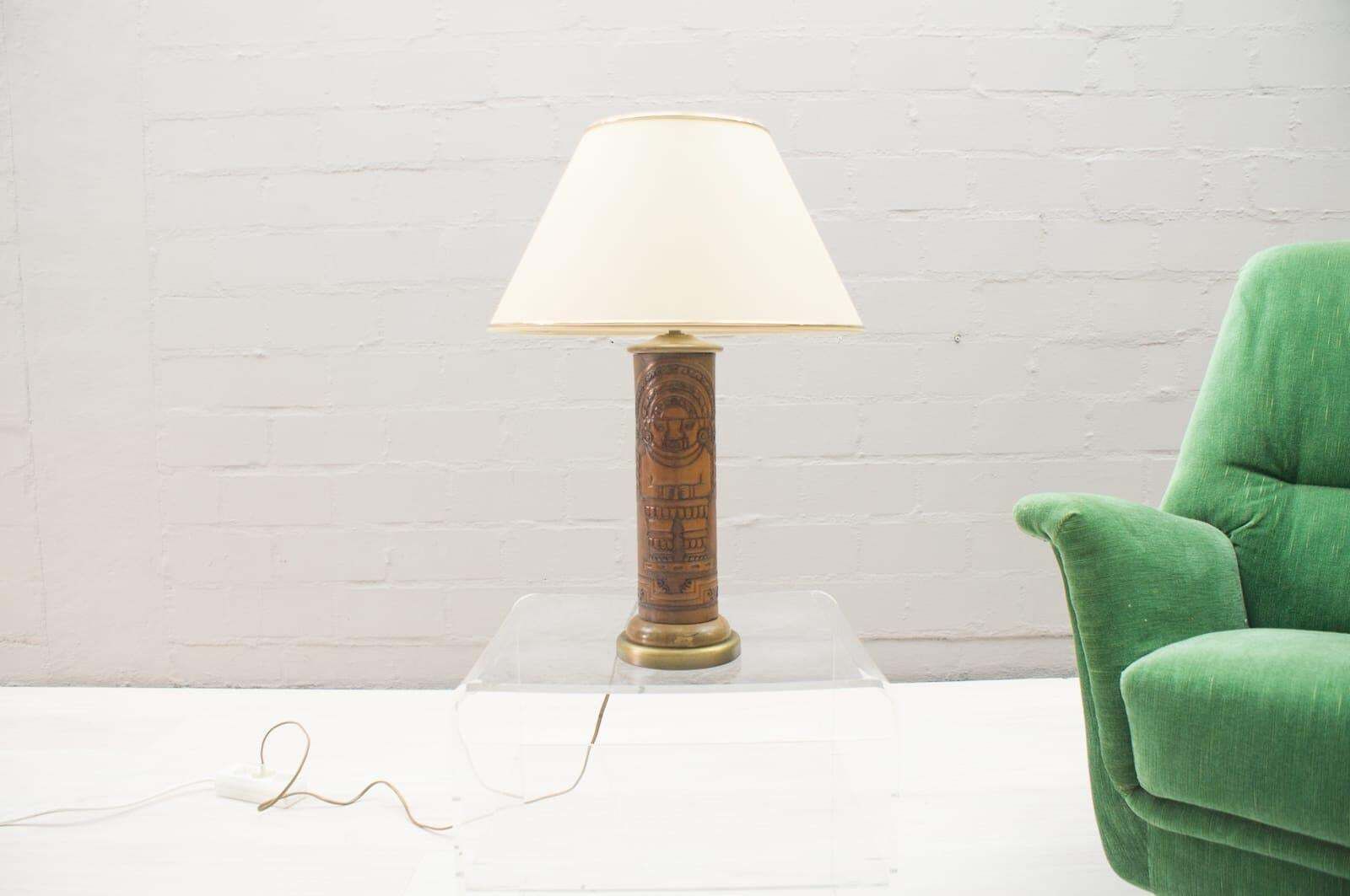 Rare Handcrafted Leather Table Lamp With Maja Motiv By Kaiser Leuchten, 1960s photo furniture