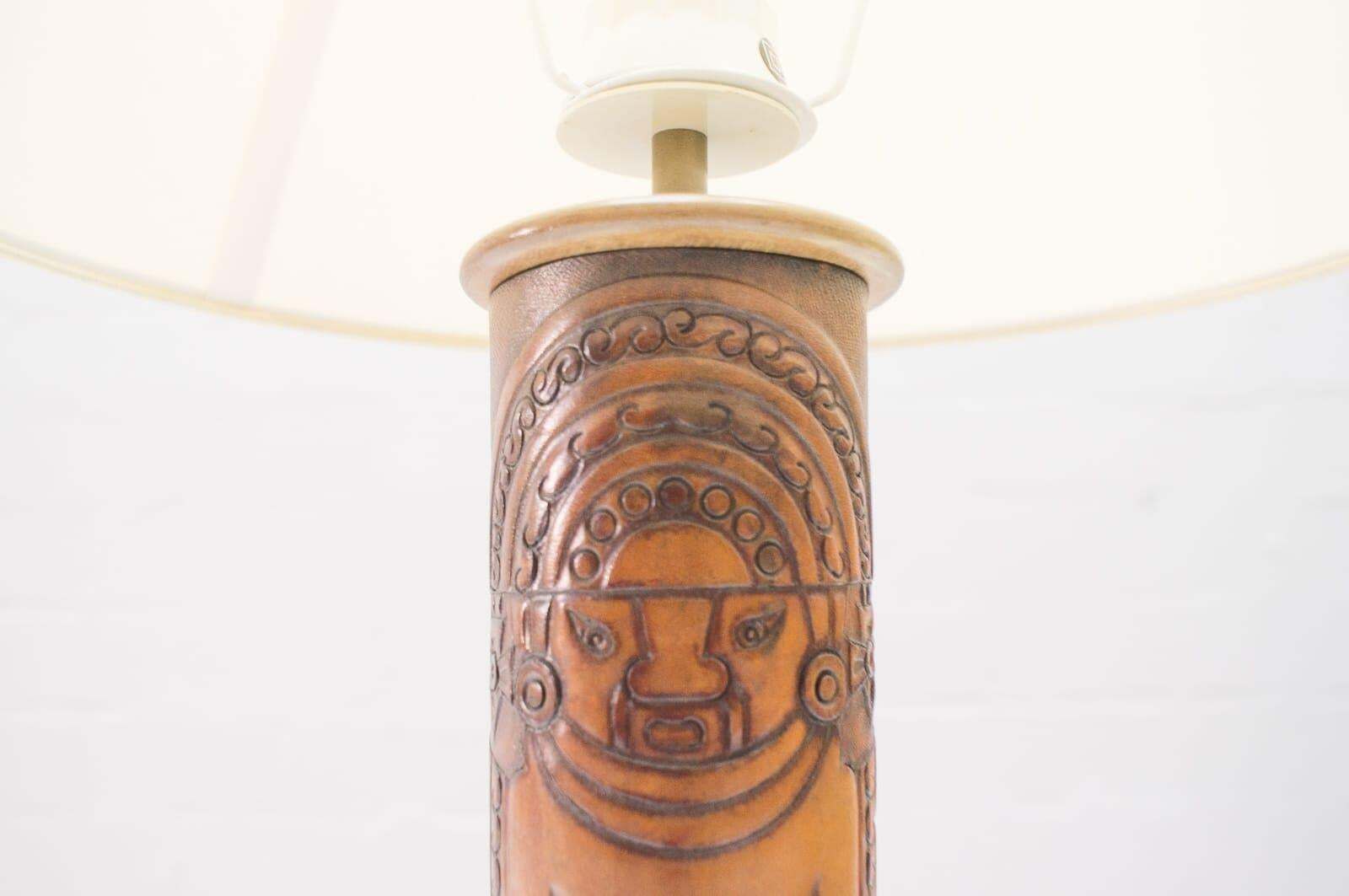 Rare Handcrafted Leather Table Lamp With Maja Motiv By Kaiser Leuchten, 1960s photo 841.0