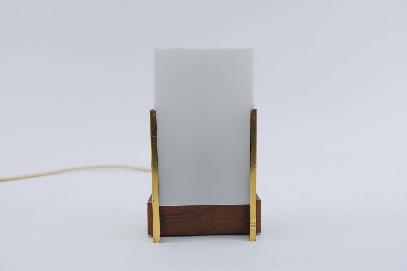 Scandinavian Table Lamp Made In Teak, Opal Glass And Brass, 1960s photo buy