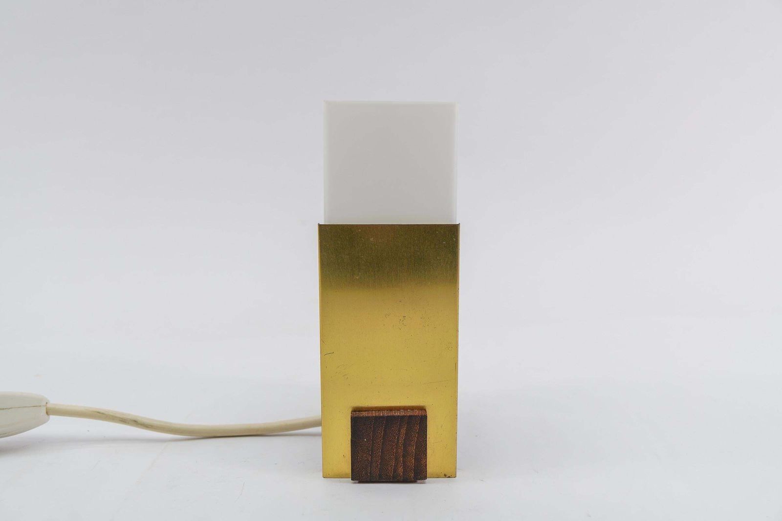 photo for sale Scandinavian Table Lamp Made In Teak, Opal Glass And Brass, 1960s