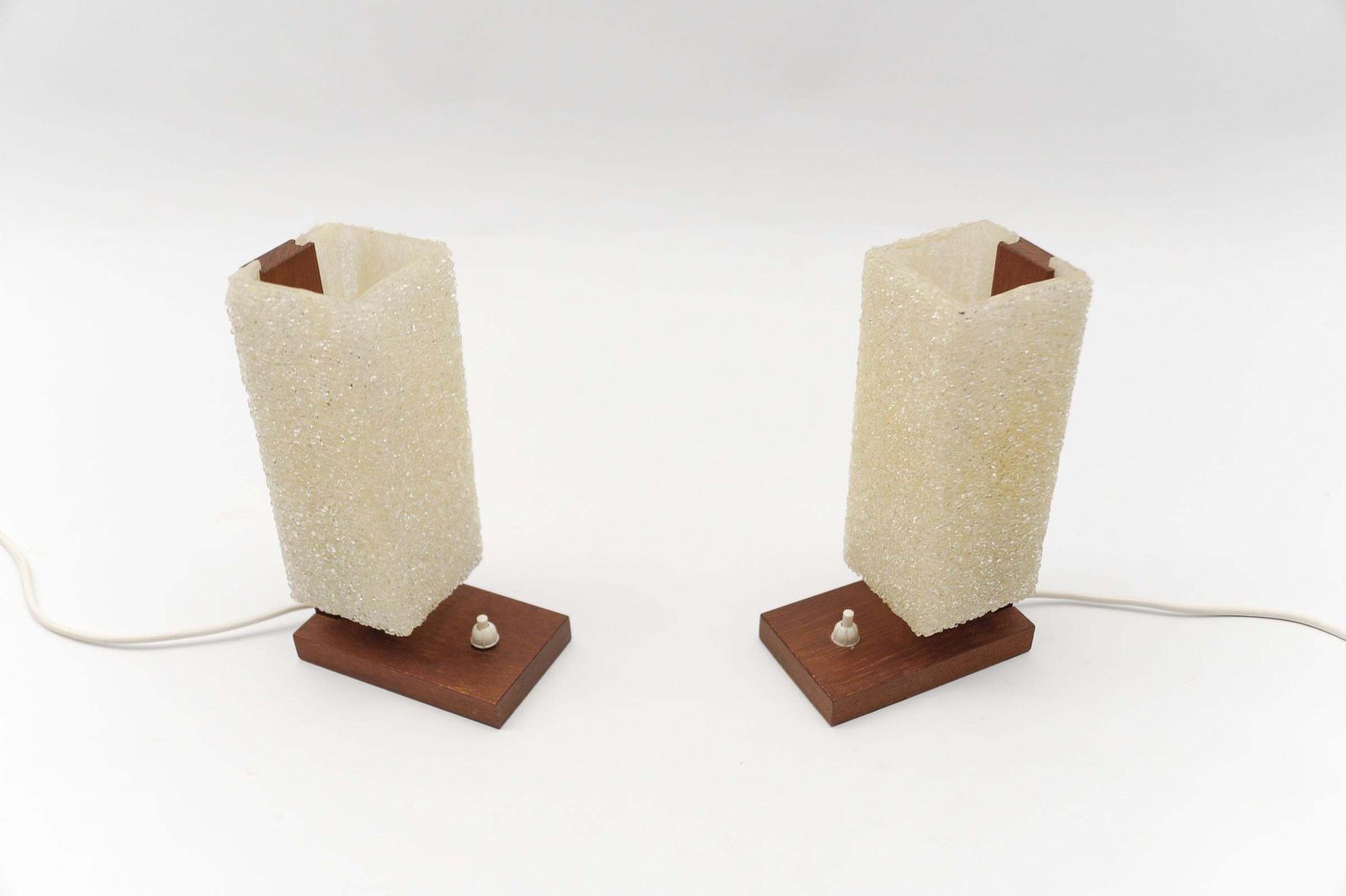 A Pair Of Scandinavian Table Lamps Made In Teak And Acrylic Granulate, 1960s photo for sale