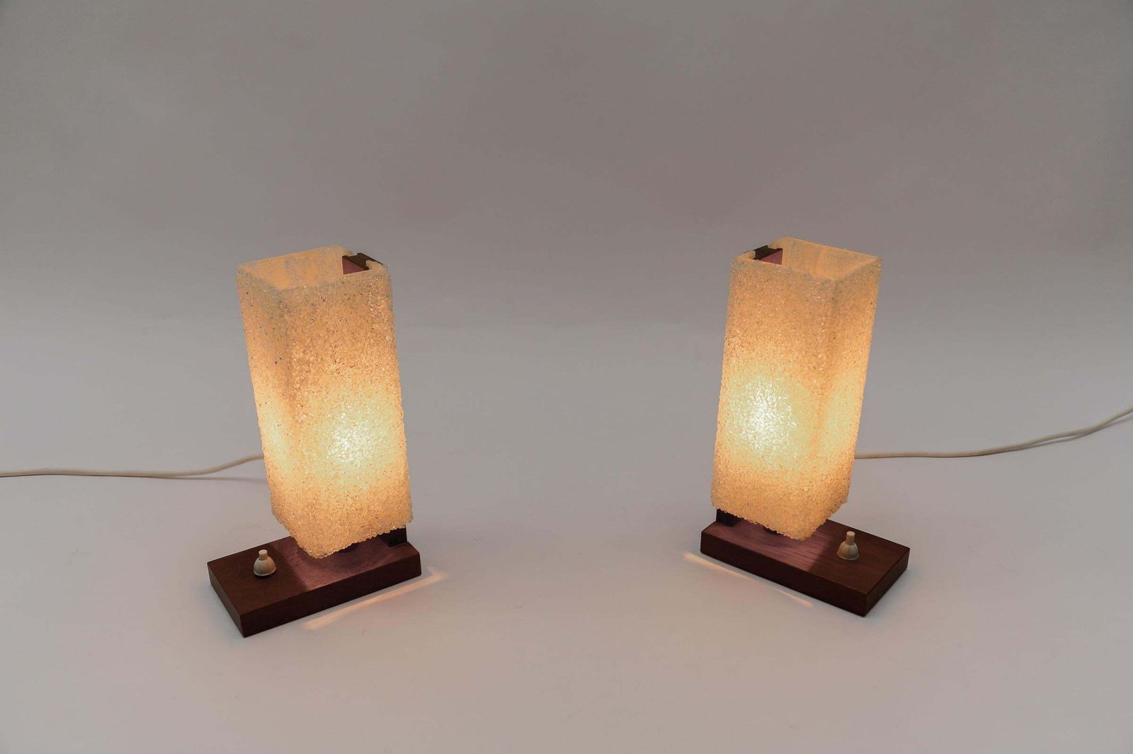 A Pair Of Scandinavian Table Lamps Made In Teak And Acrylic Granulate, 1960s photo vinterior