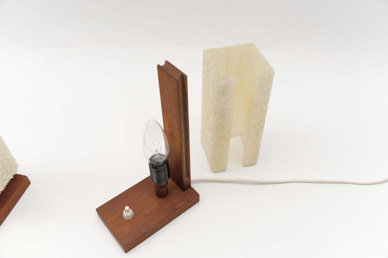 A Pair Of Scandinavian Table Lamps Made In Teak And Acrylic Granulate, 1960s photo vintage