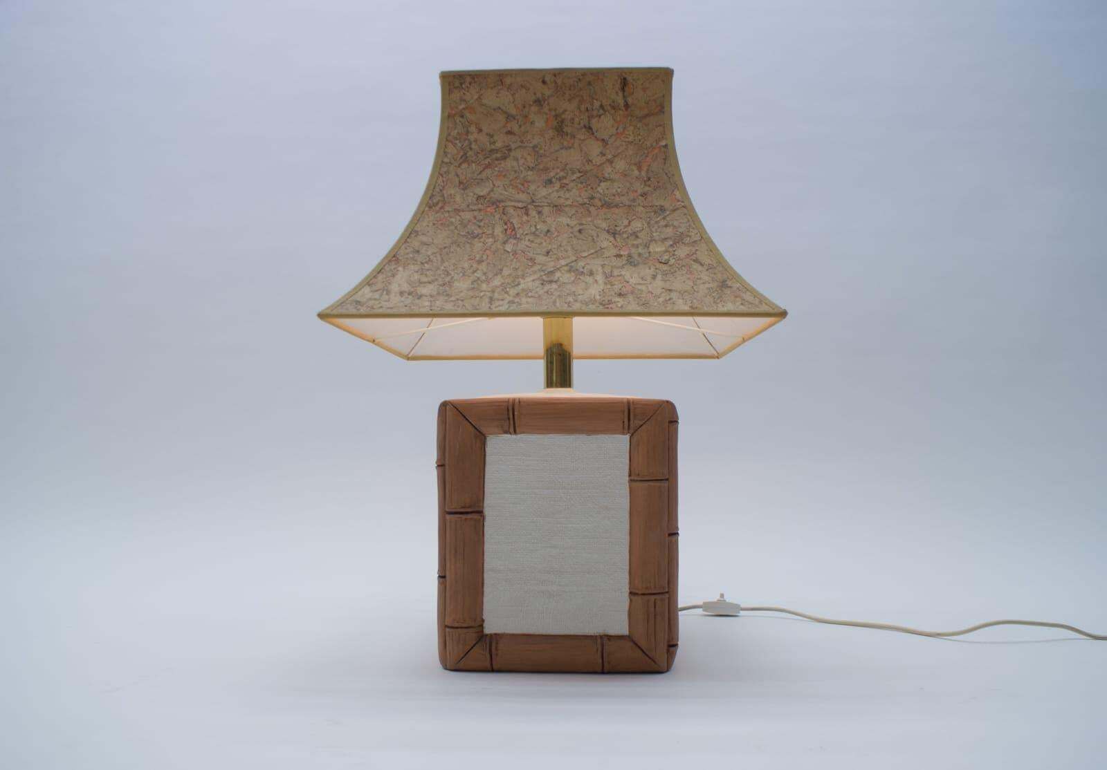 Ceramic Table Lamp With Cork Shade In Japan Bamboo Look By Leola, 1970s, Germany photo furniture