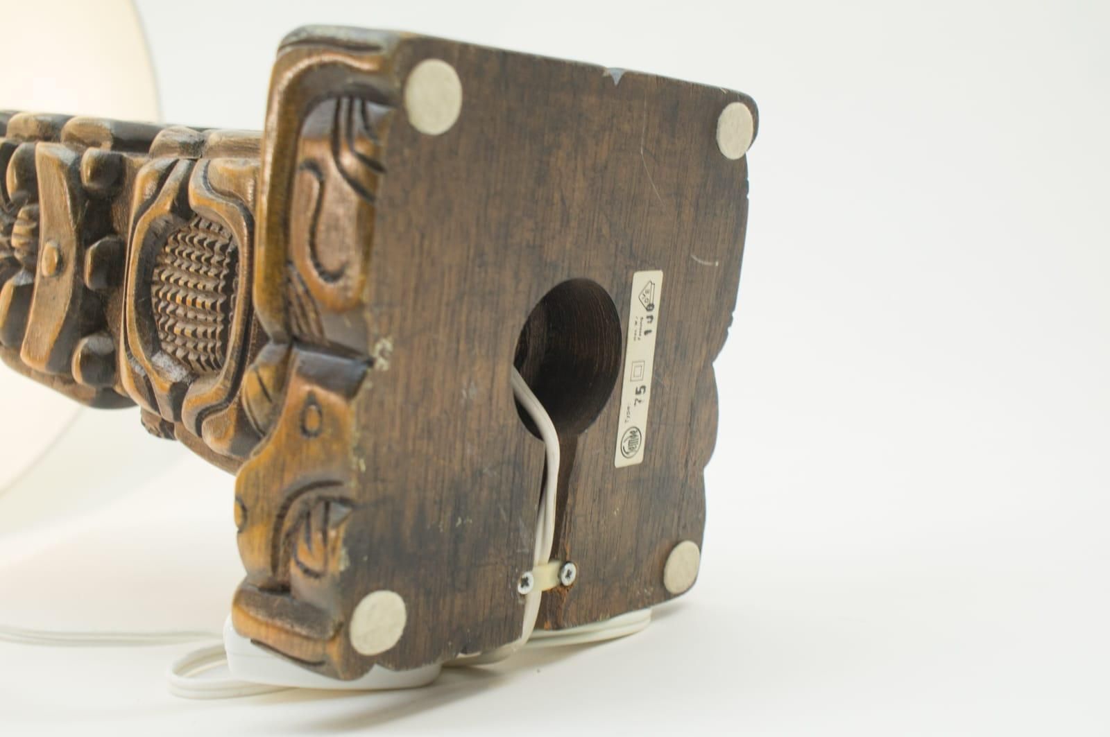 Lighting Pair Of Rare Hand Carved Wooden Table Lamps From Temde, Switzerland, 1960s photo
