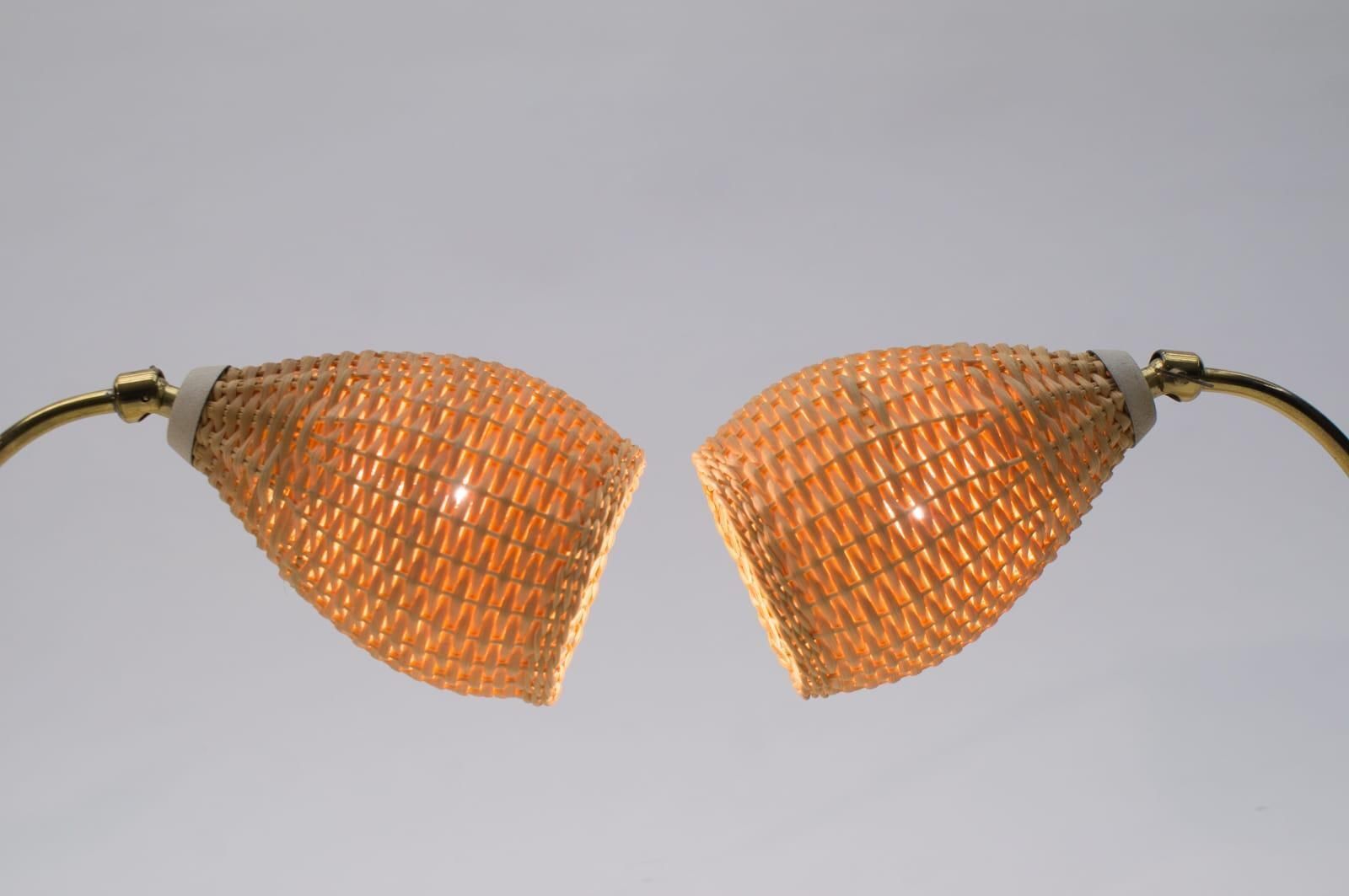 Pair Of Lovely Brass And Wicker Table Lamps From The 1950s, Austria photo 1019.0