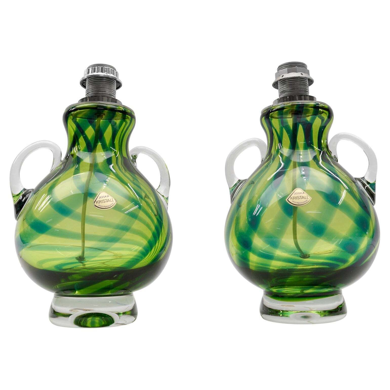 Pair Heavy Mid Century Modern Handblown Glass Table Lamp By Joska, 1970s Germany