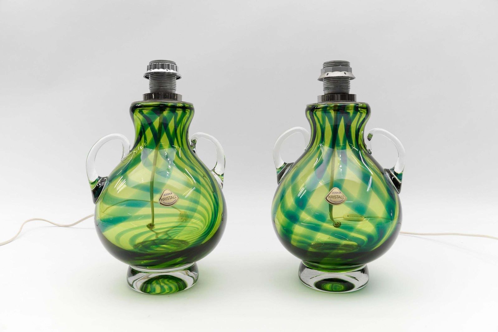 Pair Heavy Mid Century Modern Handblown Glass Table Lamp By Joska, 1970s Germany photo furniture