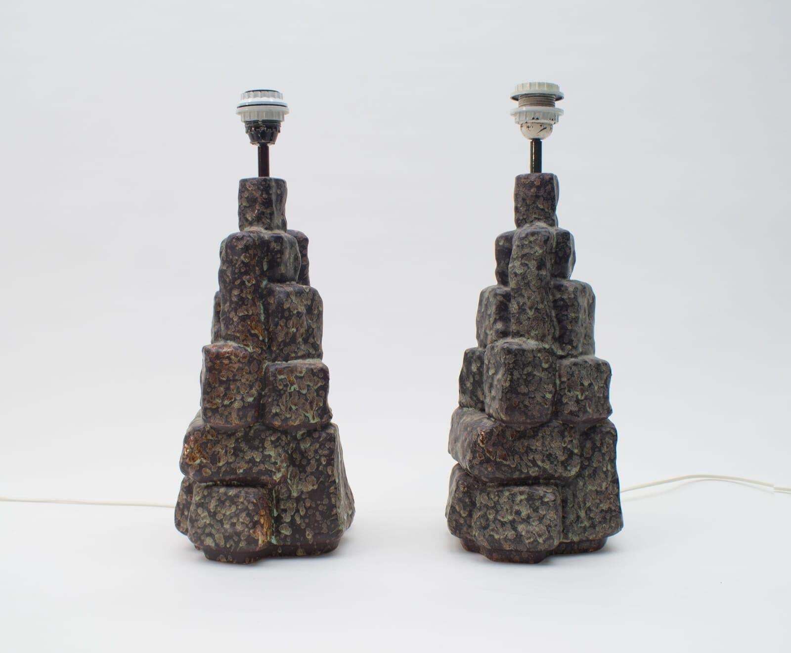 Pair Of Large Ceramic Table Lamps In The Shape Of Rocks, 1960s Italy photo for sale
