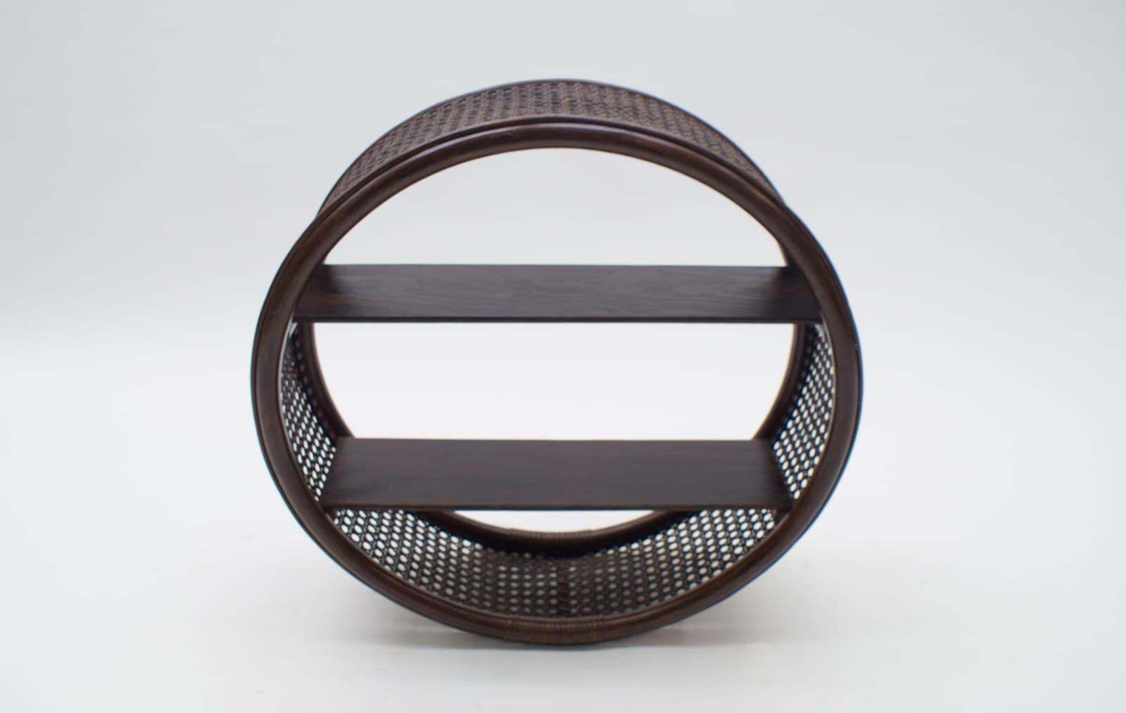Round Bamboo And Wicker Wall Shelf, 1970s, Italy photo 637.0