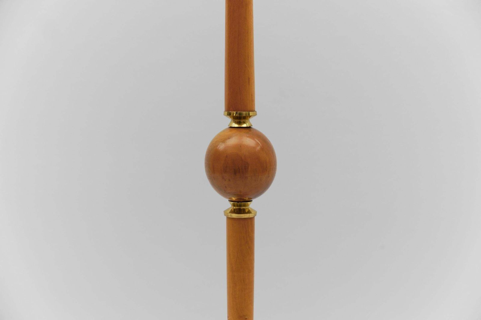 1062.0 Awesome Tripod Cherry Wood And Brass Floor Lamp, 1950s photo