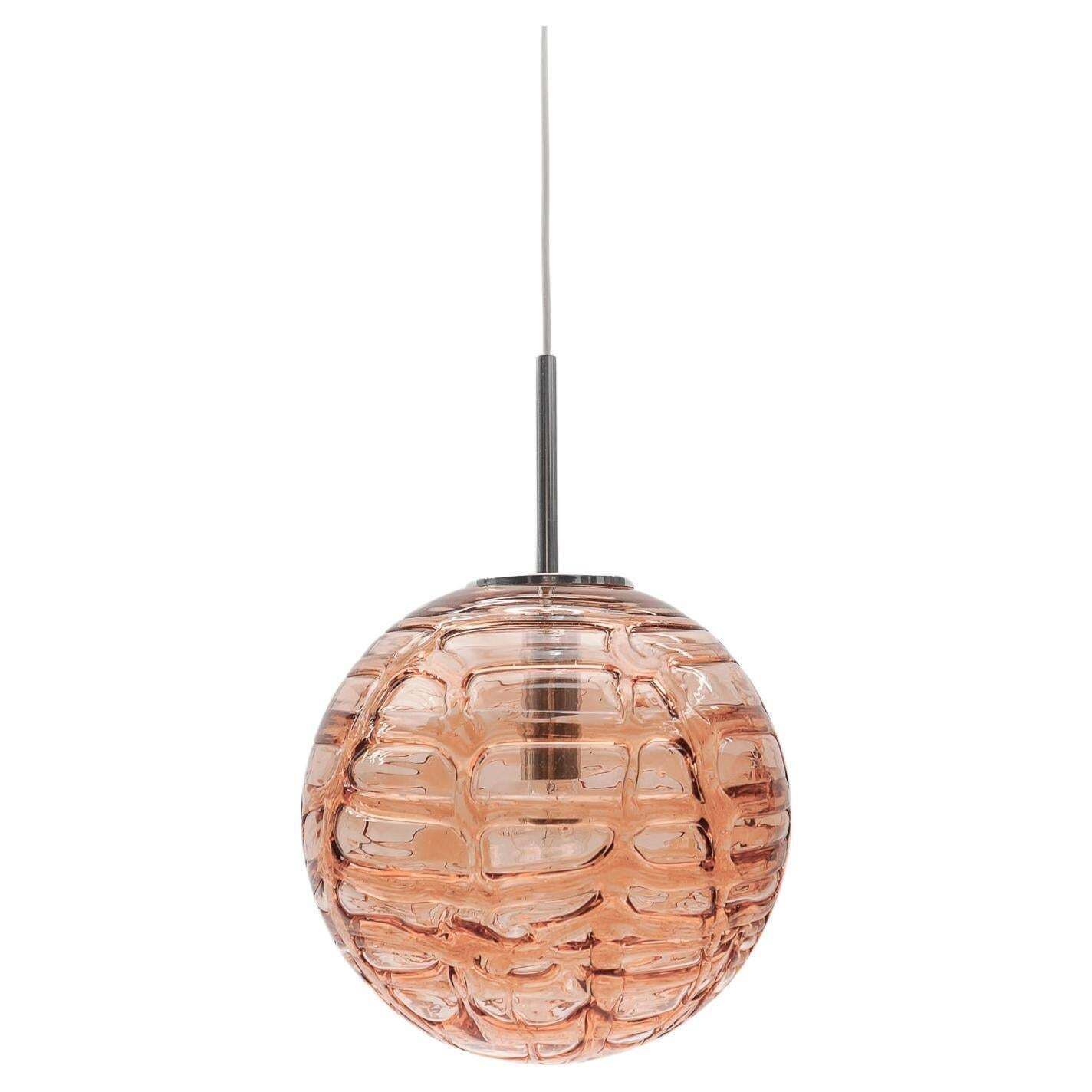 Large Murano Pink Glass Ball Pendant Lamp By Doria, 1960s Germany