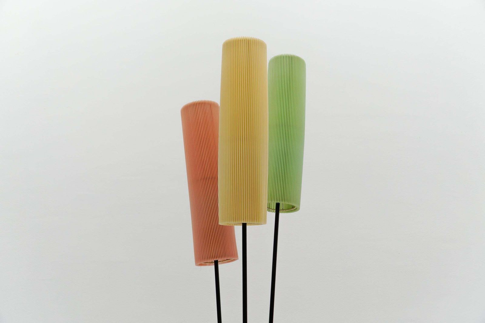 Tripod Floor Lamp With Pleated Blind Lampshade Mid Century Modern, 1960s photo vinterior