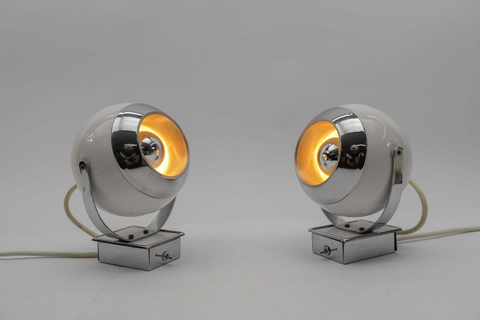 Pair Of Space Age Ball Wall Lamps In White And Chrome, 1970s photo 552.0