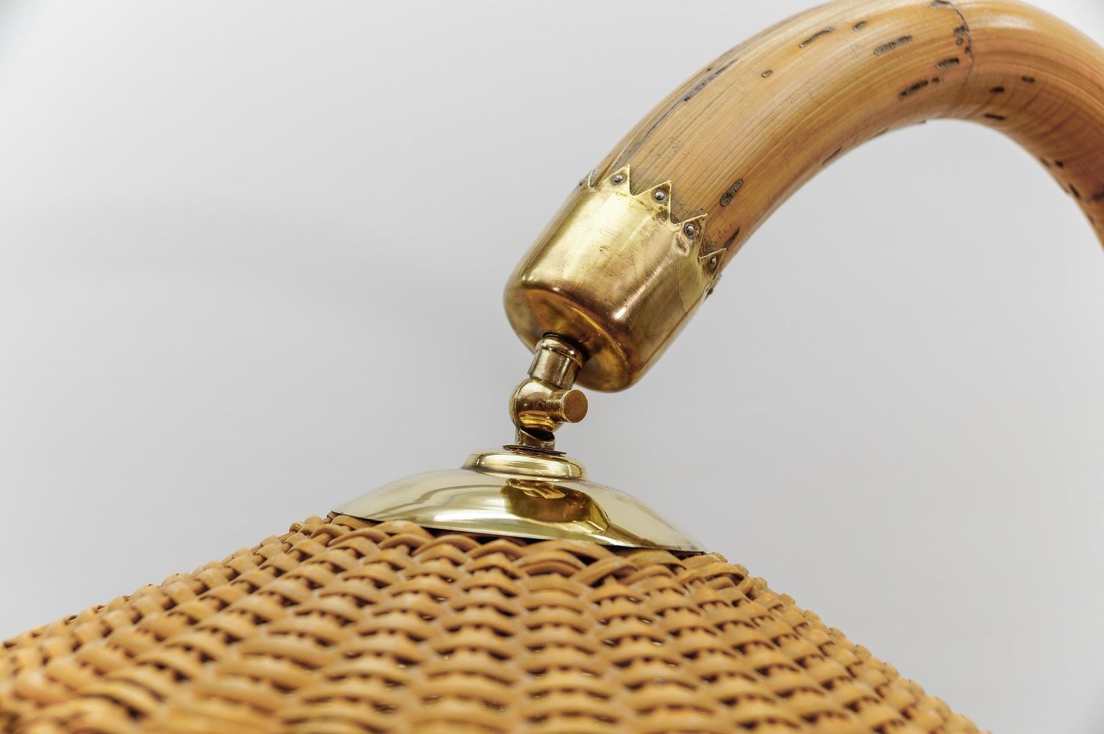 2251.0 Huge Mid Century Modern Bamboo, Brass & Rattan Arc Floor Lamp, Italy 1950s photo