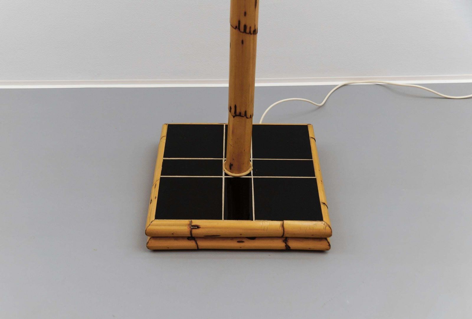 photo buy Huge Mid Century Modern Bamboo, Brass & Rattan Arc Floor Lamp, Italy 1950s