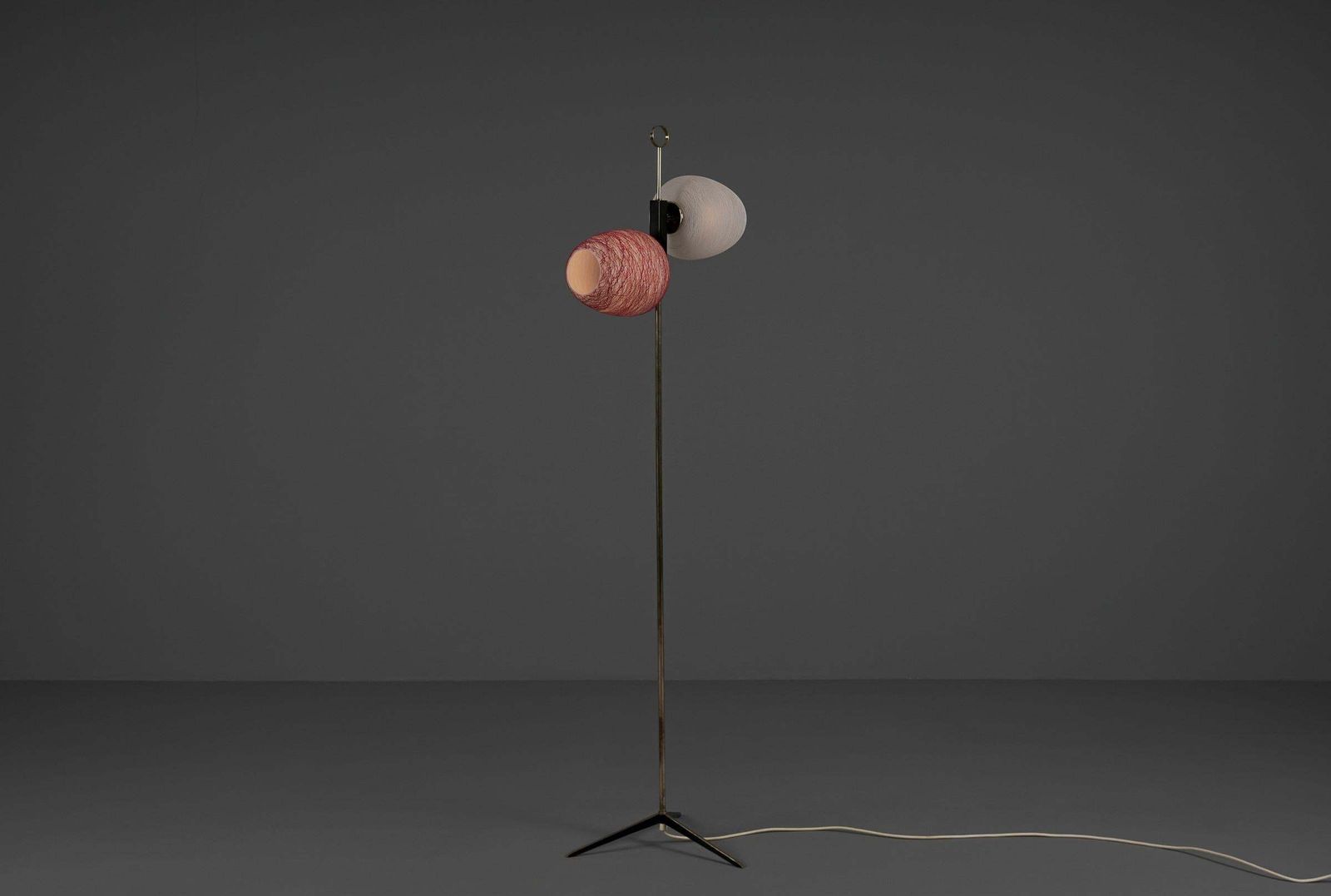 Elegant Tripod Floor Lamp With Two Glass Shades, 1950s photo Lighting