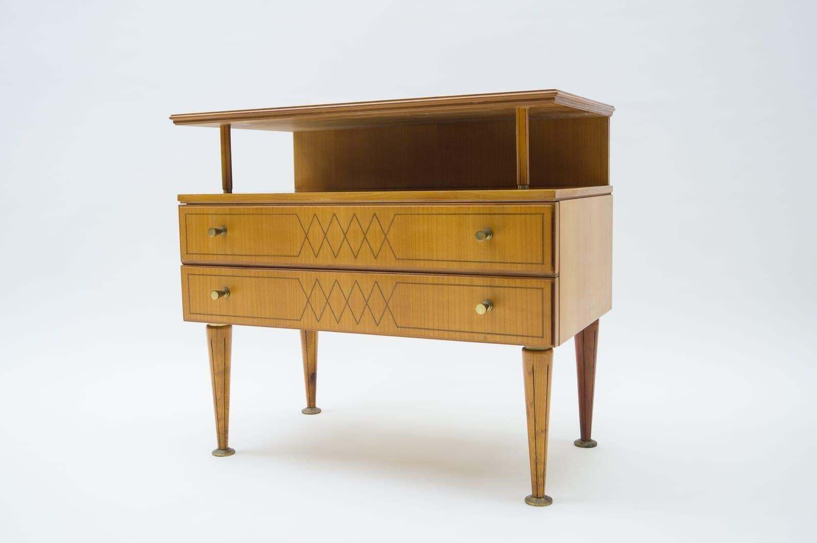 Mid Century Modern Brass And Wood Nightstands, 1950s, Set Of 2 photo vinterior