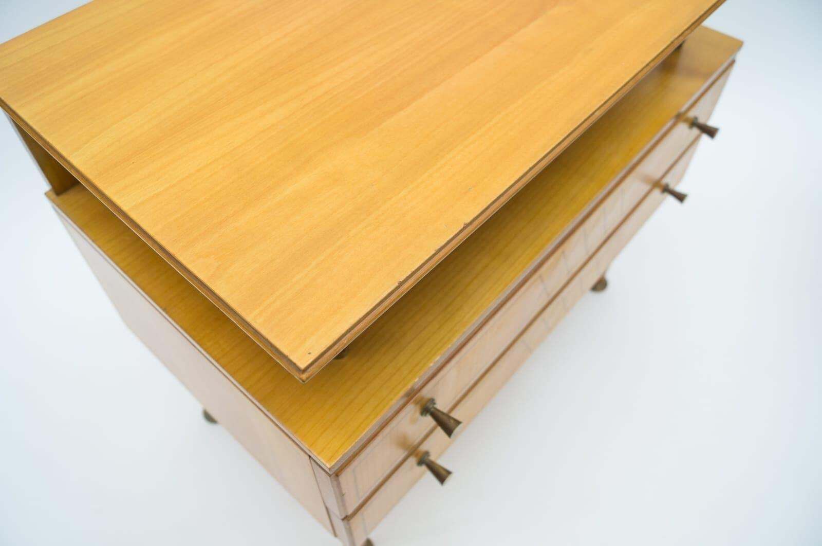 photo vintage Mid Century Modern Brass And Wood Nightstands, 1950s, Set Of 2