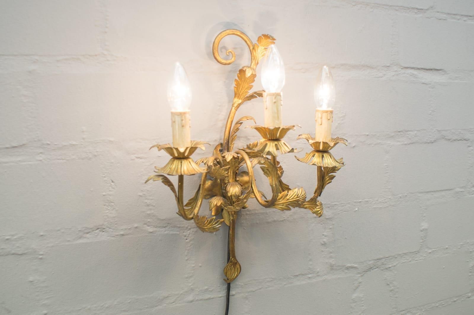 Pair Of Vintage Hollywood Regency Massive Brass Wall Lights, Italy, 1960s photo vinterior