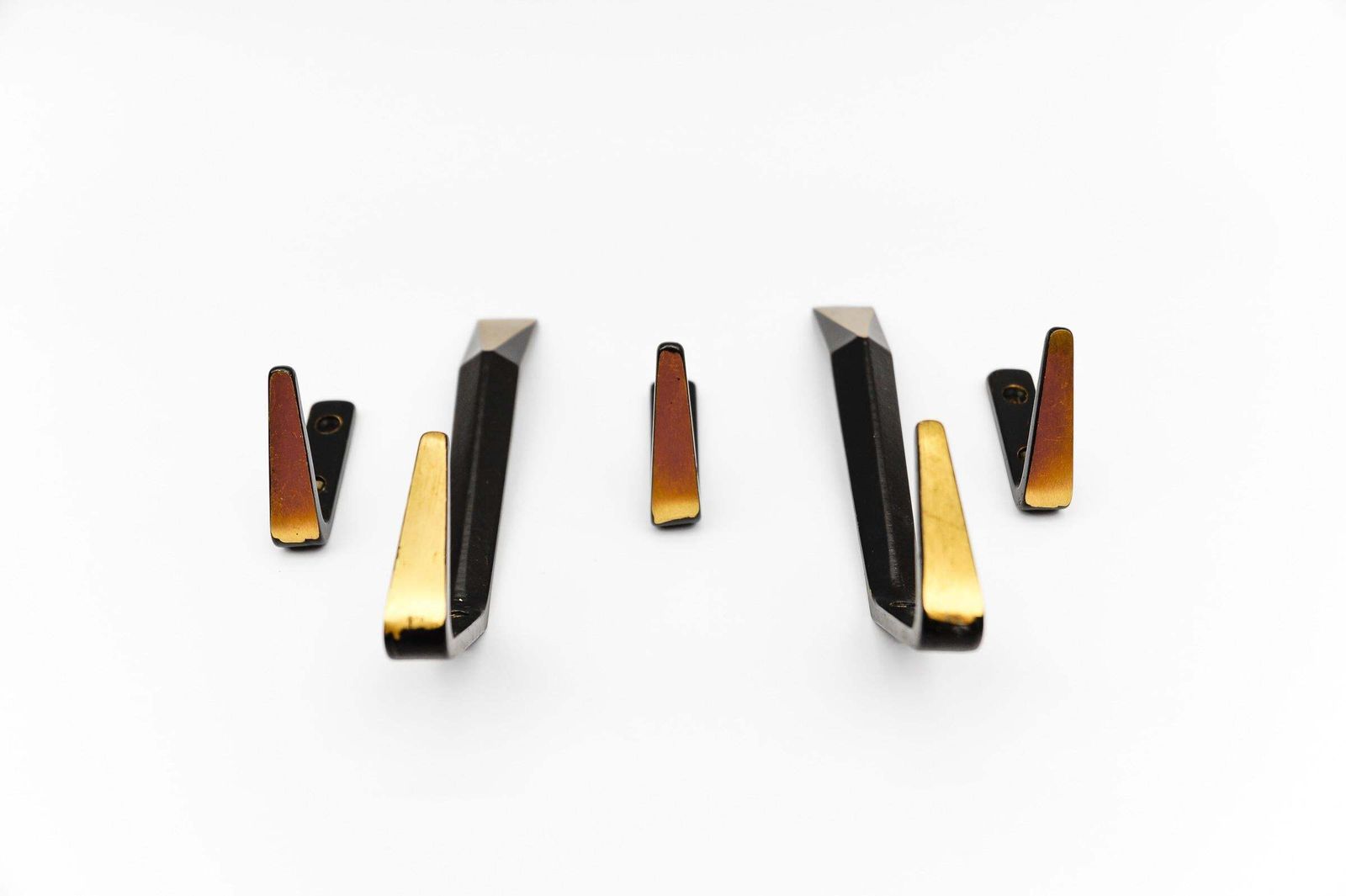 Set Of 5 Mid Century Modern Massive Brass Wall Hooks, Austria, 1960s photo Furniture