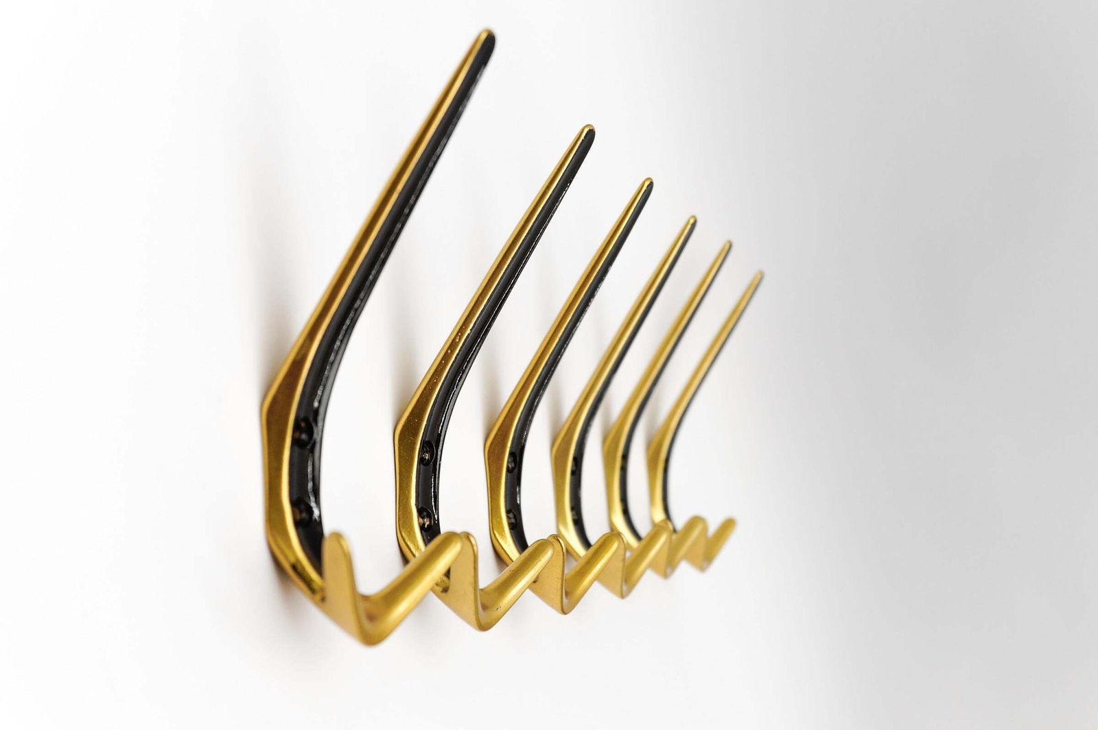 Set Of 6 Mid Century Modern Brass Wall Hooks, Austria, 1960s photo vintage