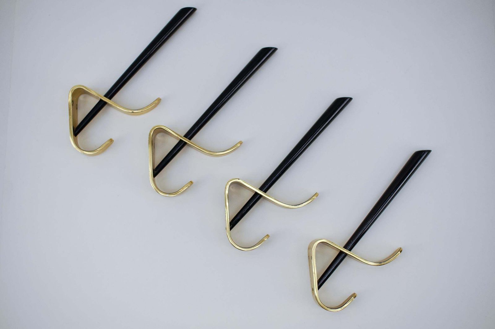 Set Of 4 Mid Century Brass Wall Hooks, Austria, 1950s photo for sale