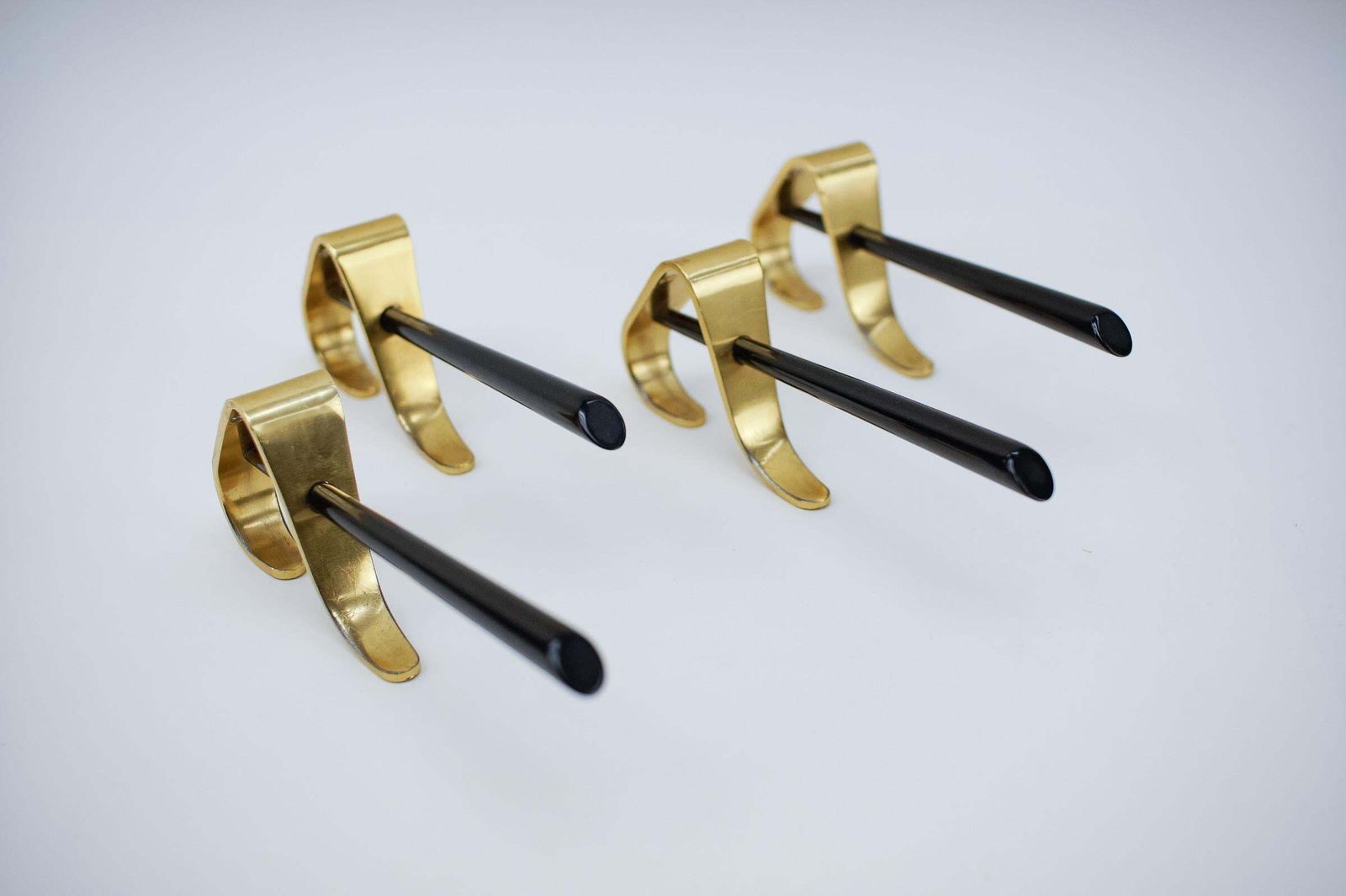 Set Of 4 Mid Century Brass Wall Hooks, Austria, 1950s photo vintage