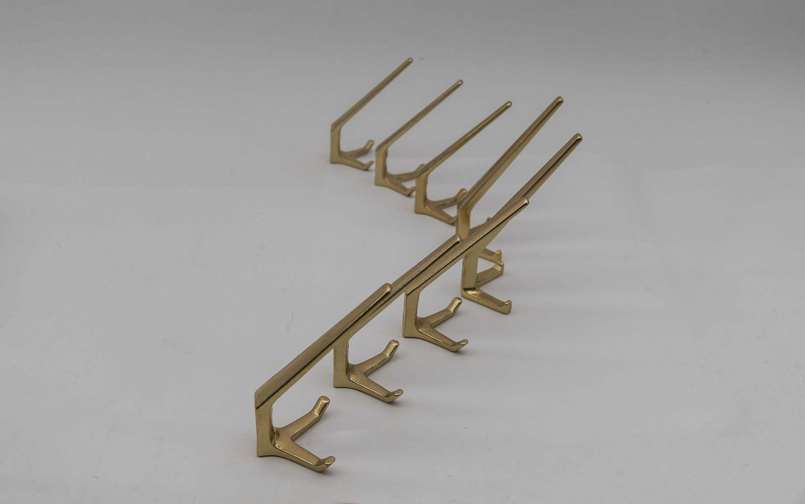 Set Of 8 Mid Century Modern Brass Wall Hooks, Austria, 1960s photo for sale