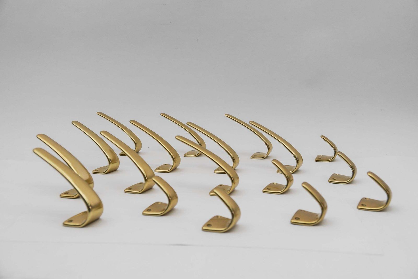 Set Of 18 Midcentury Brass Wall Hooks, Austria, 1950s photo furniture