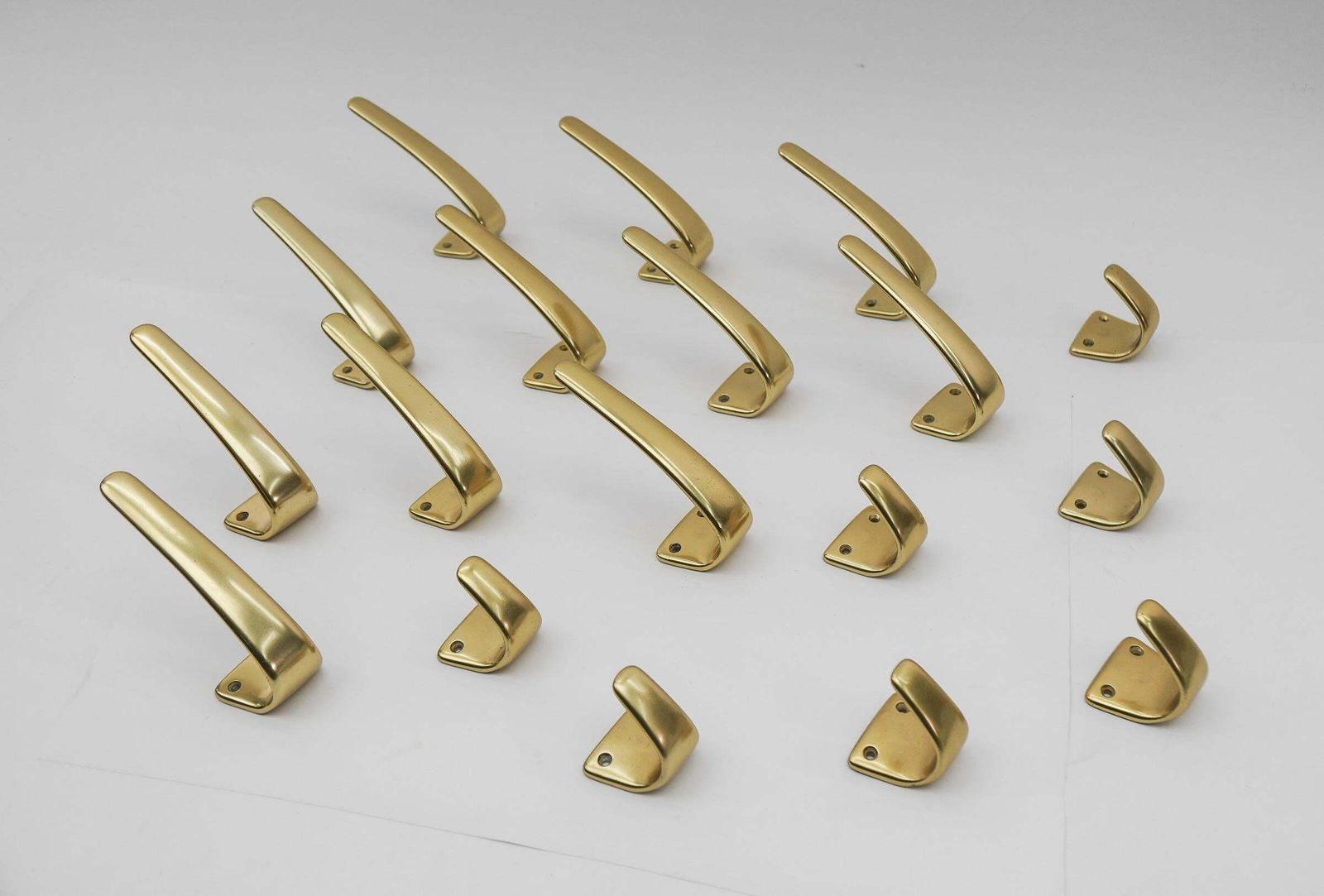 Set Of 18 Midcentury Brass Wall Hooks, Austria, 1950s photo Furniture