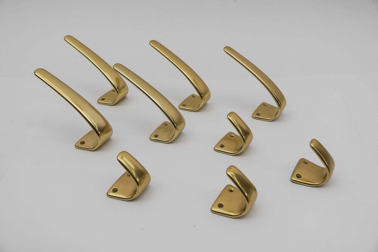 Set Of 18 Midcentury Brass Wall Hooks, Austria, 1950s photo vintage