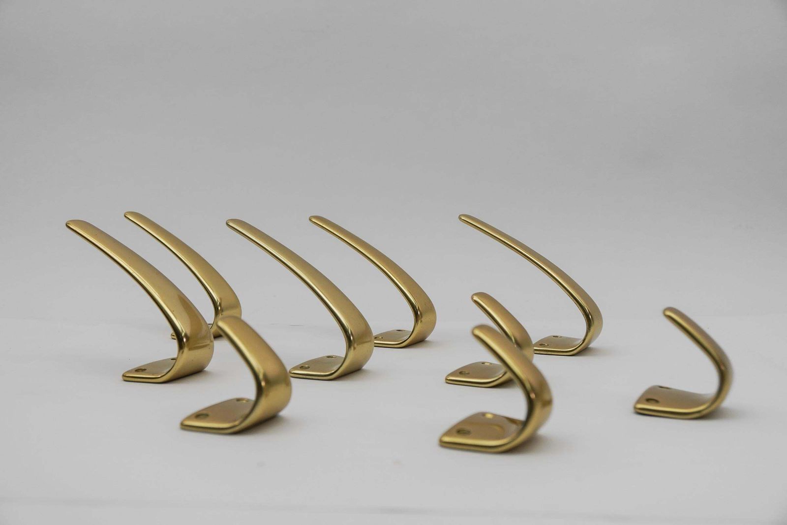 photo for sale Set Of 18 Midcentury Brass Wall Hooks, Austria, 1950s