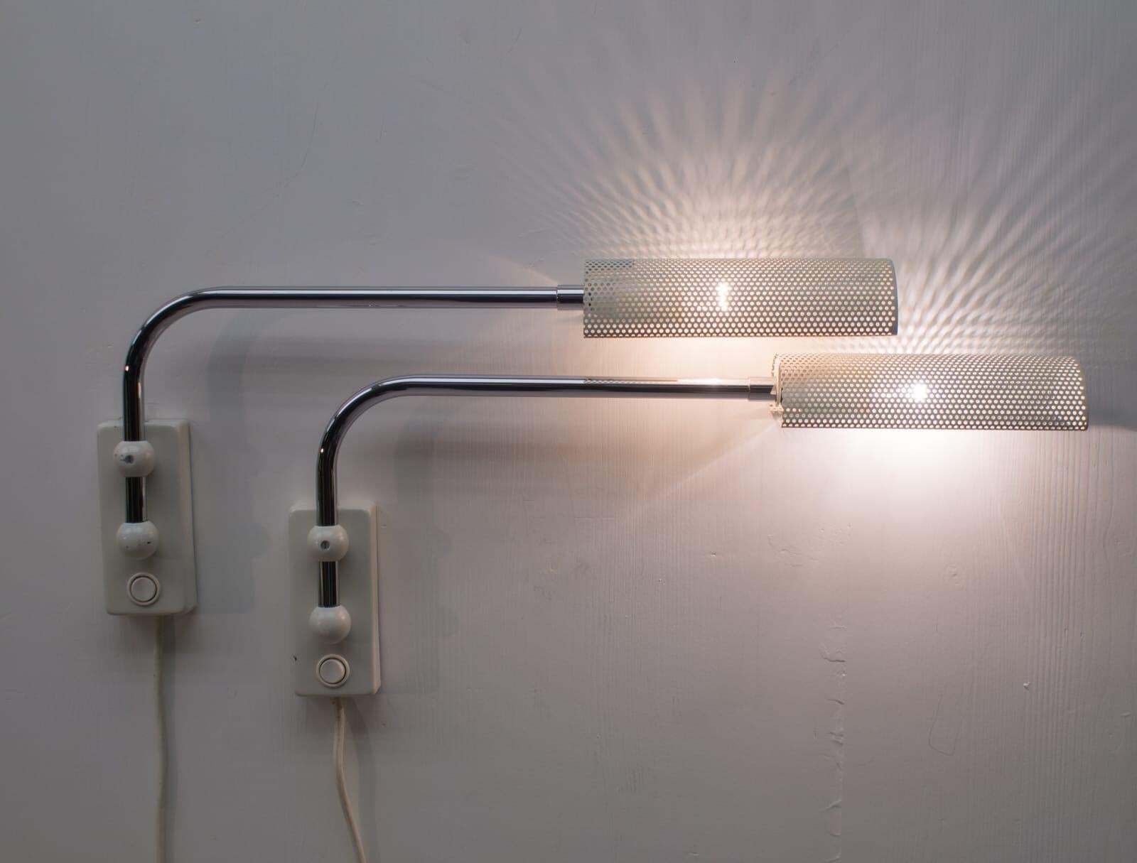 Pair Of Swinging Wall Lamps With Perforated Plate Lampshades, 1970s photo vintage