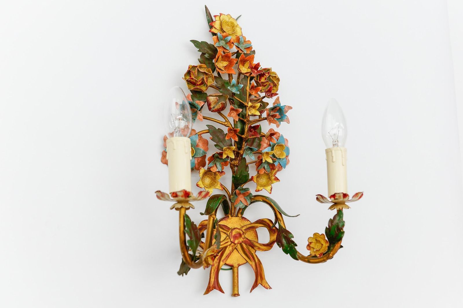Pair Of Colorful Florentiner Double Flower Wall Lights, Italy 1970s photo buy