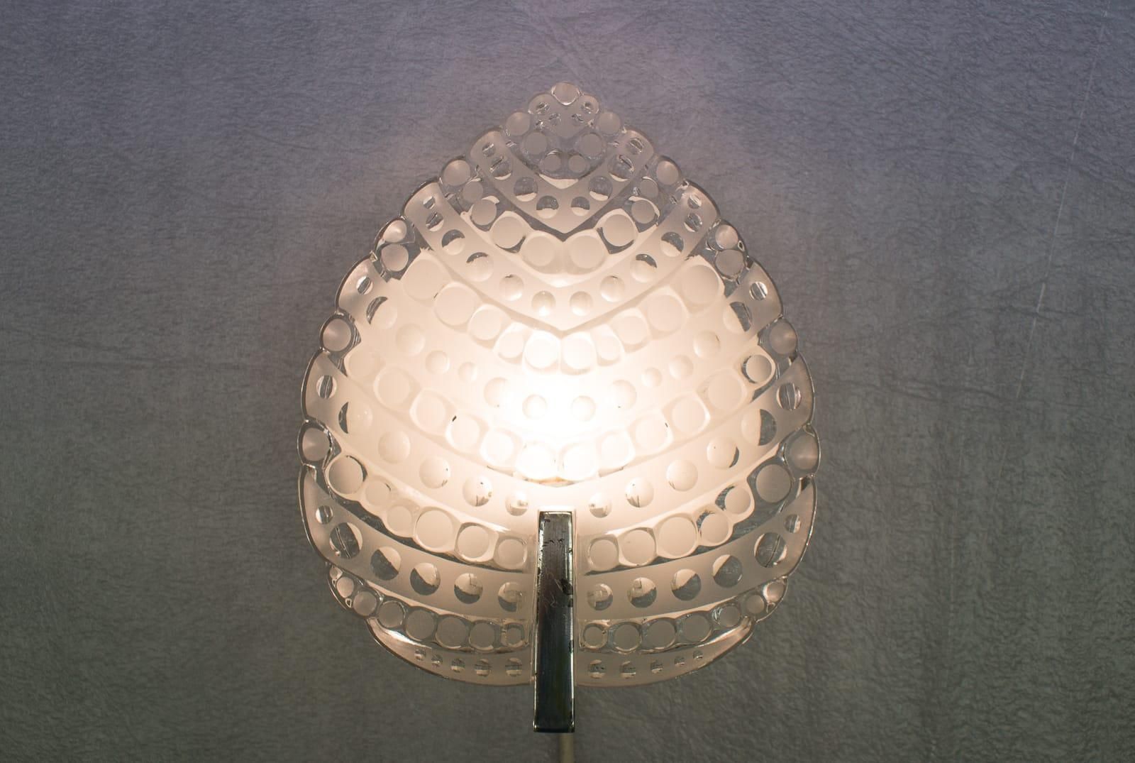 Pair Of Midcentury Wall Lamps In Glass And Chrome By Kaiser Leuchten, 1960s photo for sale