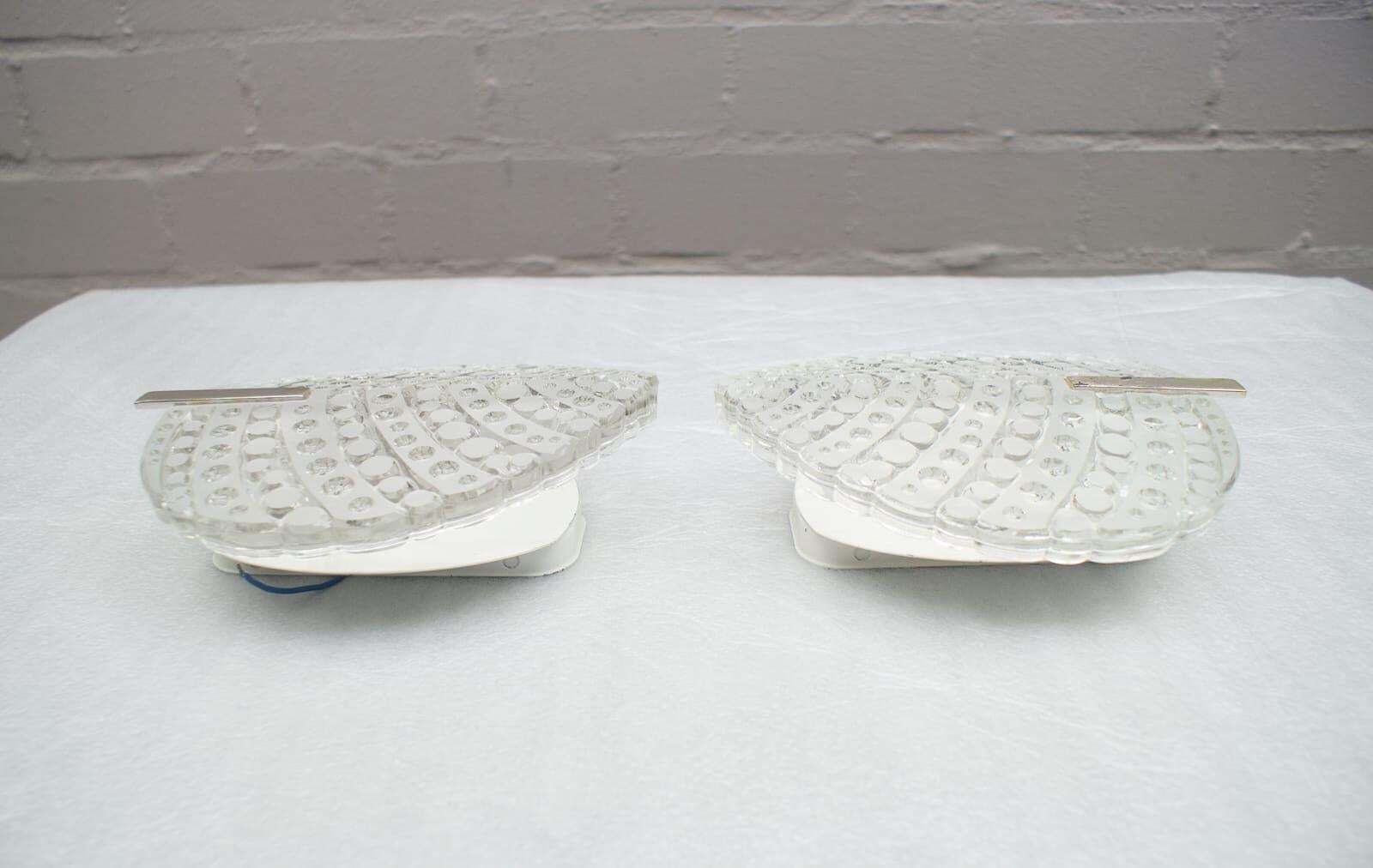 Pair Of Midcentury Wall Lamps In Glass And Chrome By Kaiser Leuchten, 1960s photo vinterior