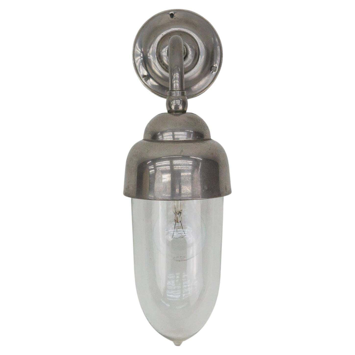 Lovely And Rare Art Deco Outdoor Nickel Plated And Glass Arc Wall Lamp, Austria