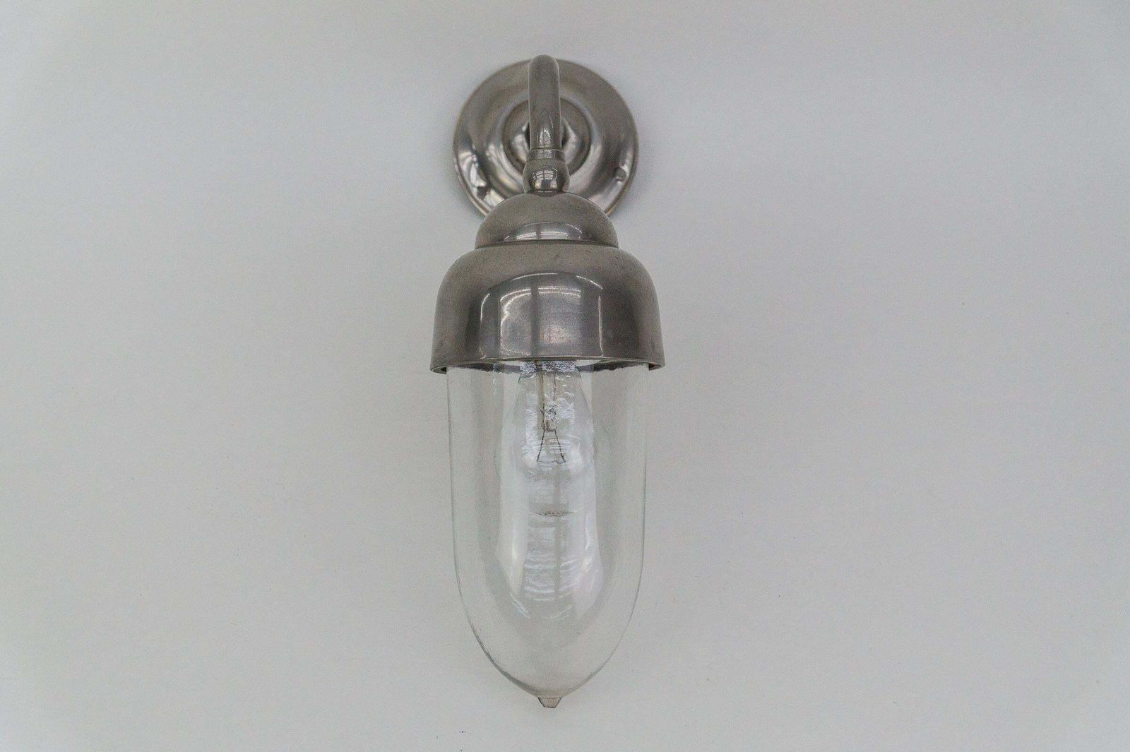 Lovely And Rare Art Deco Outdoor Nickel Plated And Glass Arc Wall Lamp, Austria photo furniture
