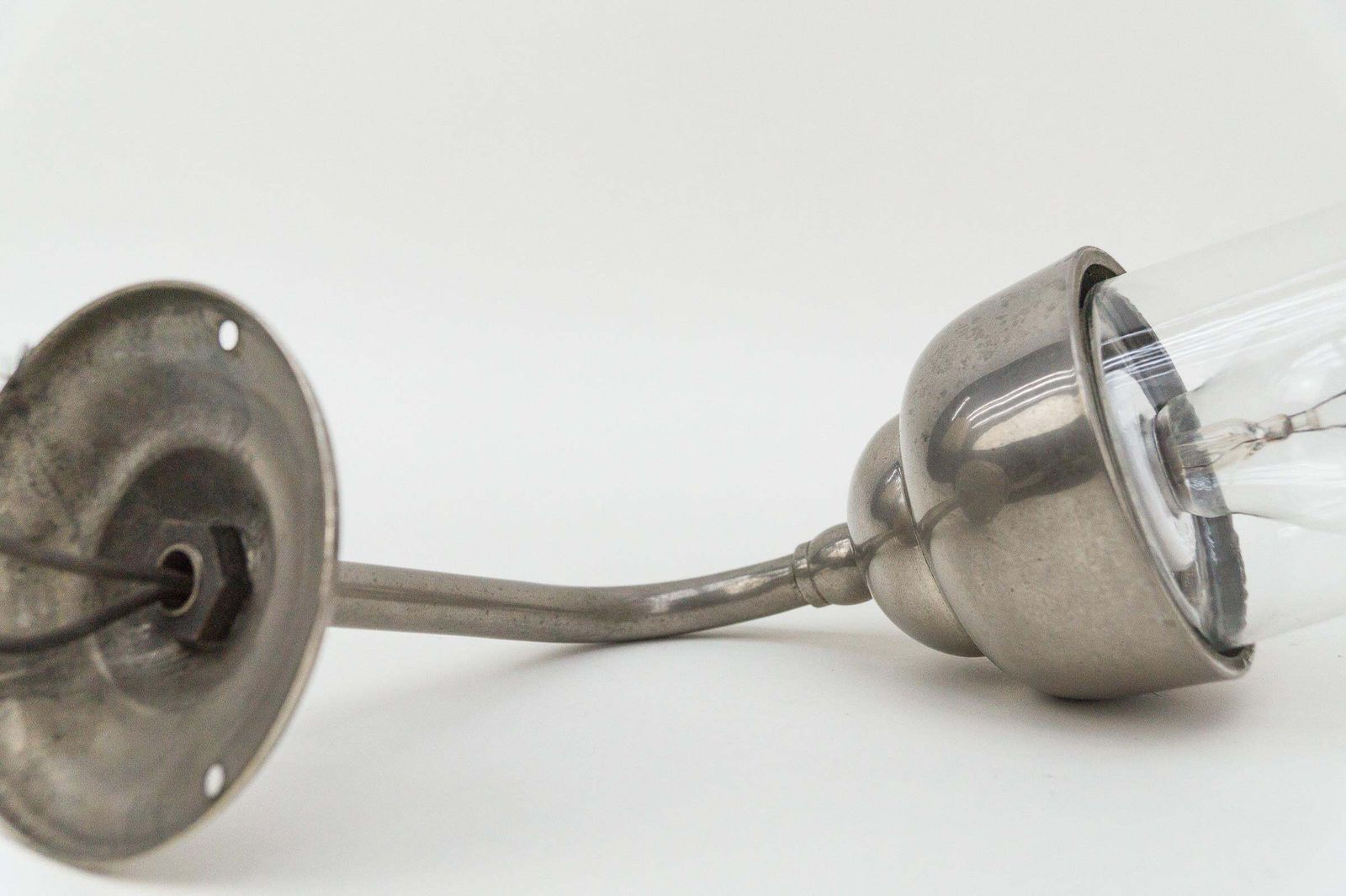photo for sale Lovely And Rare Art Deco Outdoor Nickel Plated And Glass Arc Wall Lamp, Austria