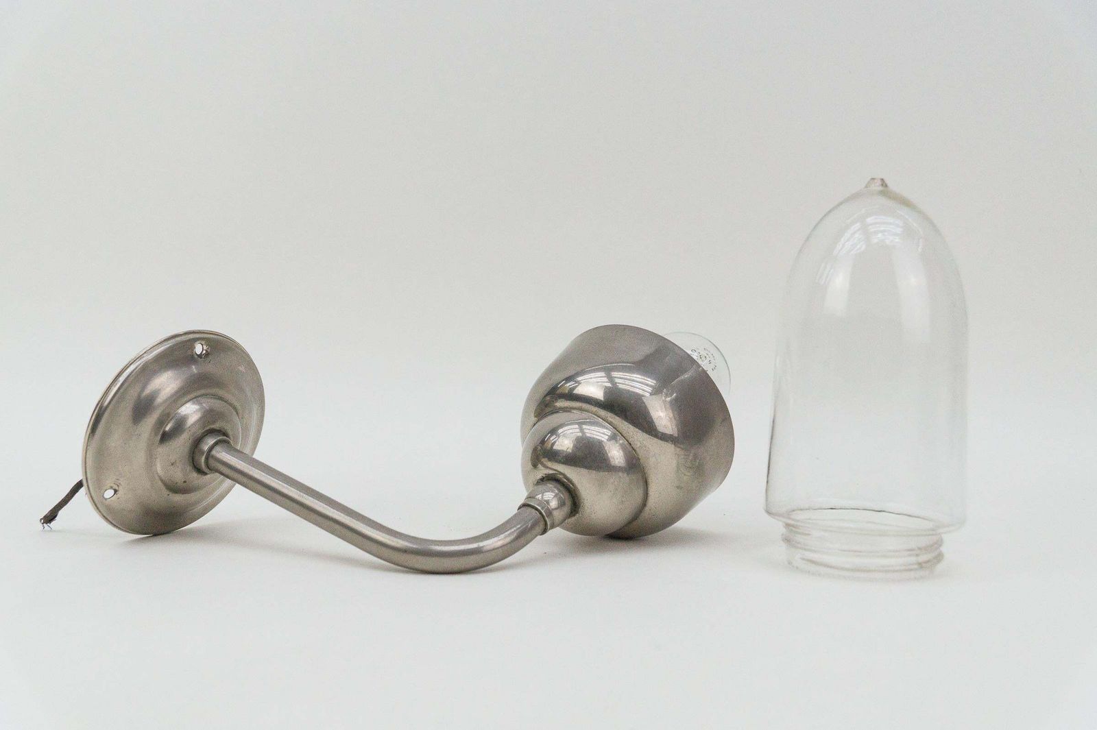 Garden Lighting Lovely And Rare Art Deco Outdoor Nickel Plated And Glass Arc Wall Lamp, Austria photo